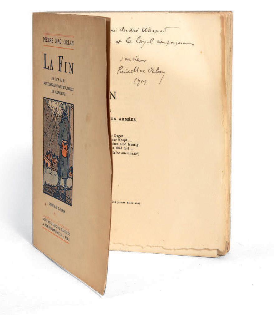 MAC ORLAN, PIERRE. 结束。一个军队通讯员的回忆。作者的素描。巴黎，l'Édition française illustrée，1919。
In&hellip;