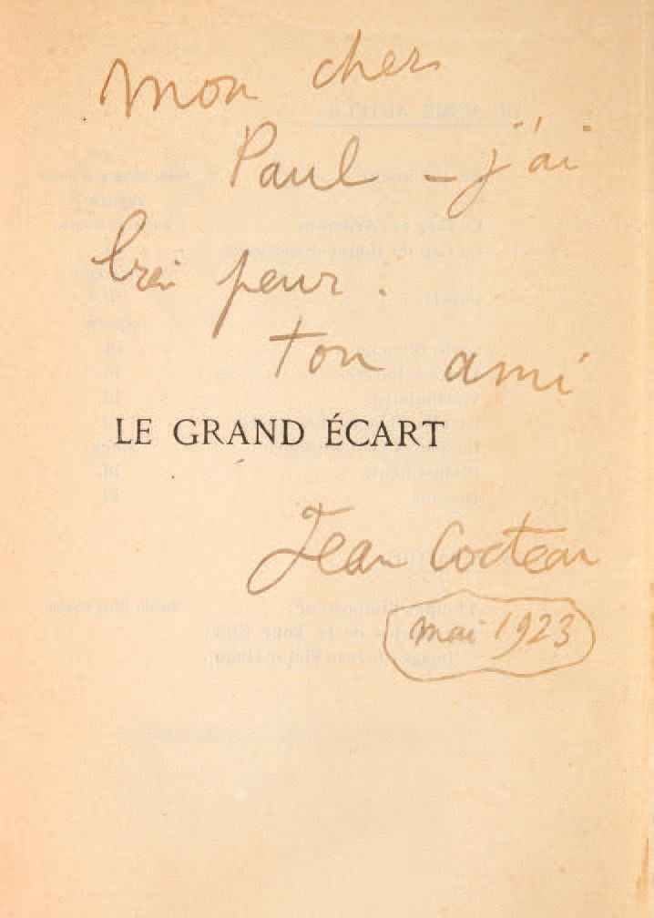 COCTEAU, Jean. 大分界线。小说。巴黎，Librairie Stock，1923年。
In-12 [188 x 117] of (2) ff. 20&hellip;