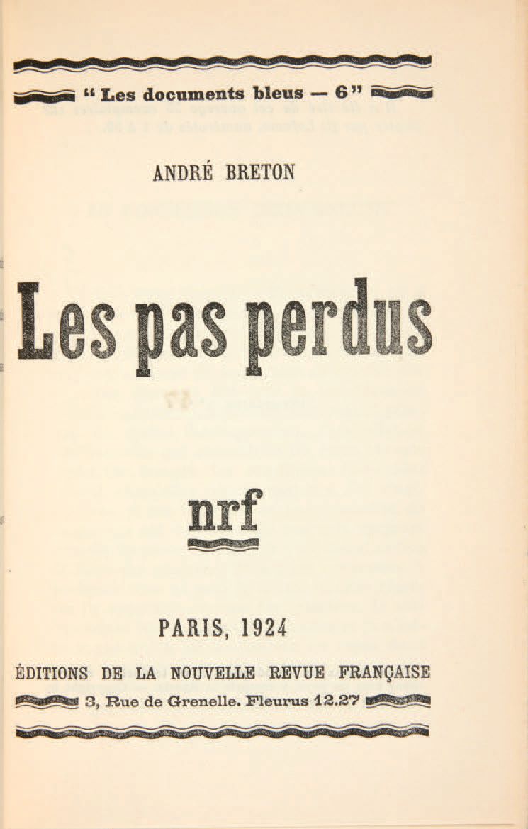 BRETON, André. Les Pas perdus (Die verlorenen Schritte). Paris, Éditions de la N&hellip;