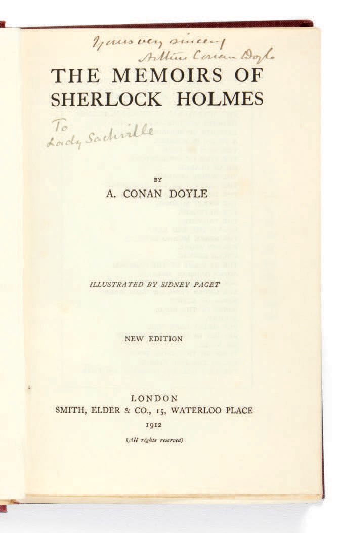 DOYLE, Arthur Conan. 夏洛克-福尔摩斯的回忆录》。新版。伦敦，Smith, Elder & Co, 1912。
In-8 [192 x 12&hellip;
