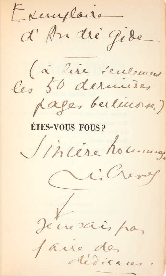 CREVEL, René. Êtes-vous fous ? Paris, Éditions de la Nouvelle Revue F rançaise, &hellip;