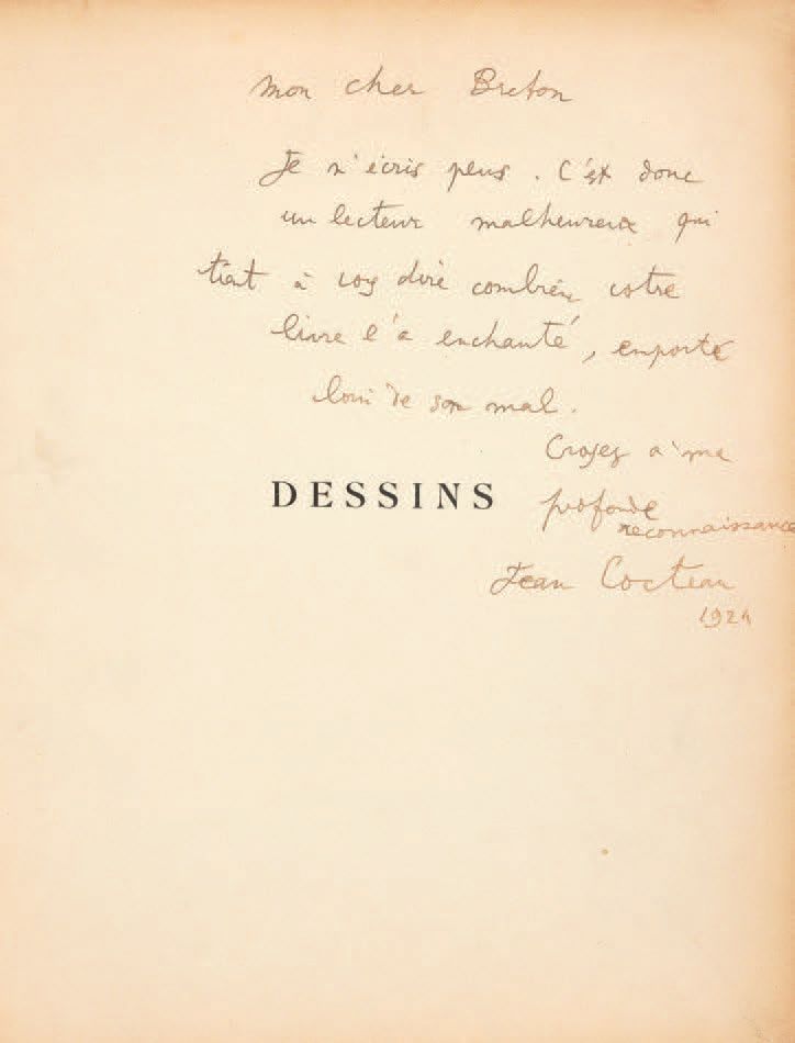 COCTEAU, Jean. Dessins. Paris, Librairie Stock, 1924.
In-4 [276 x 223] de [2] ff&hellip;