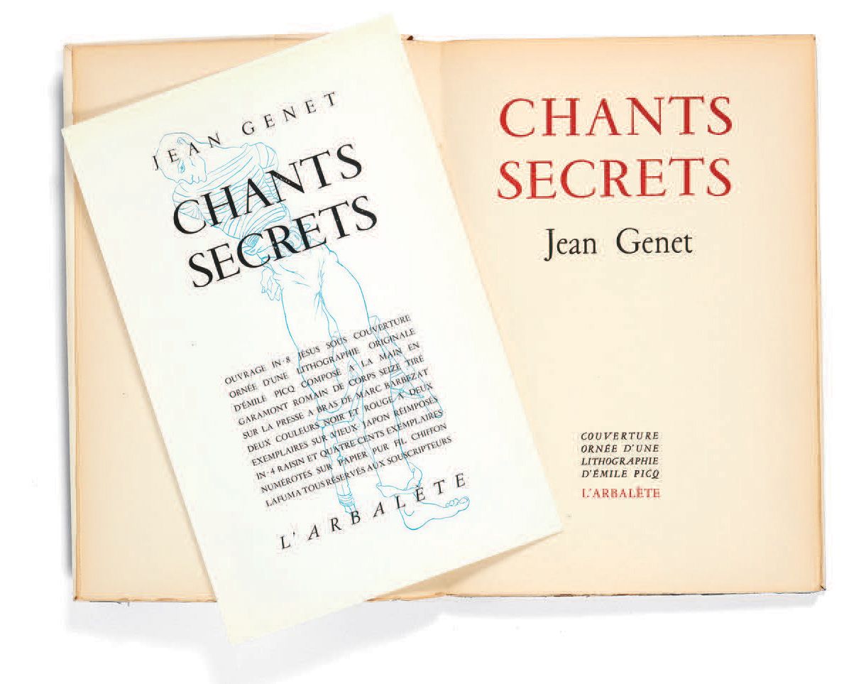 GENET, Jean. Canciones secretas. [Décines] : L'Arbalète, [1945].
In-8 [283 x 192&hellip;