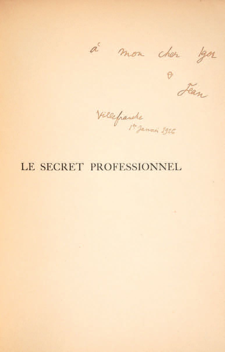 COCTEAU, Jean. Le Secret professionnel》之后是《Les Monologues de l'oiseleur》。巴黎，Au S&hellip;