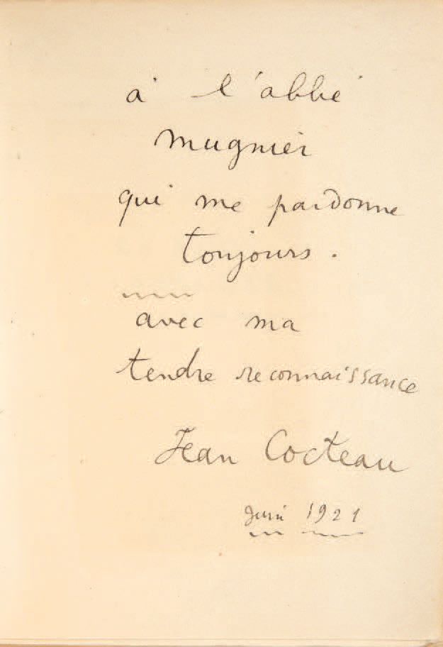 COCTEAU, Jean. 被屠杀的婚礼》（回忆录）。1.拜访莫里斯-巴雷斯。巴黎，La Sirène，1921年。
In-16 [180 x 118] of&hellip;