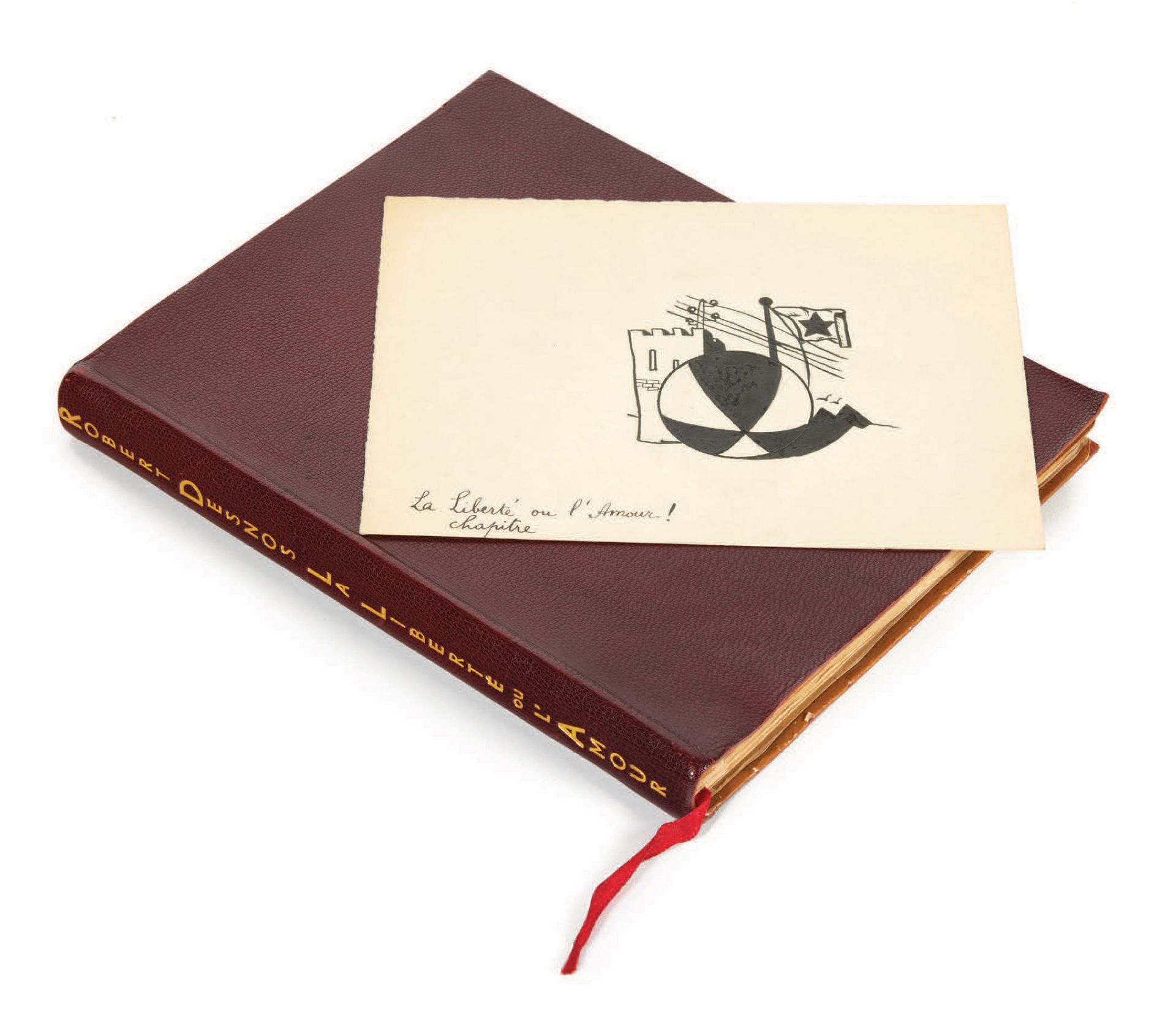 Robert DESNOS. 自由或爱！"。巴黎，Éditions du Sagittaire 1927年。
In-12, 软茄子色的懊恼，光滑的书脊，未经修剪&hellip;