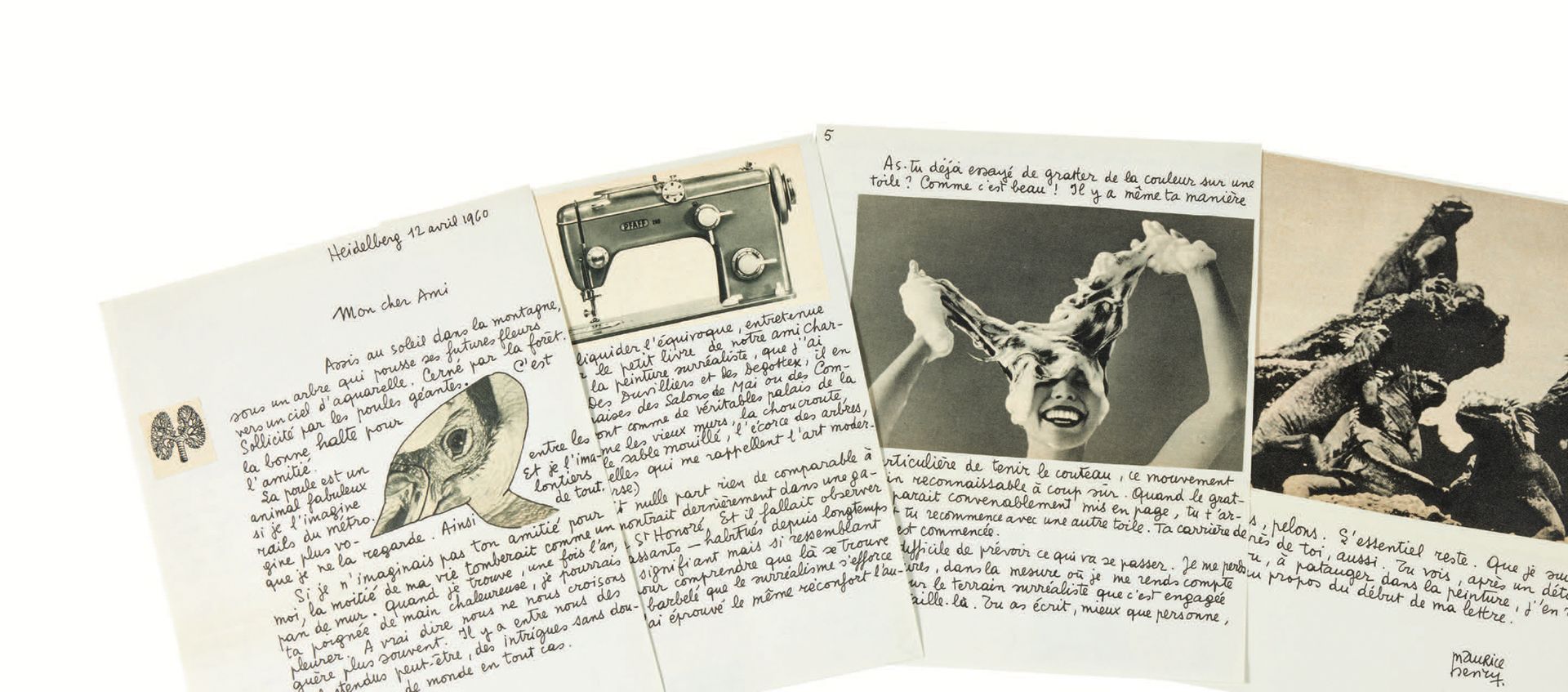 Maurice HENRY. Lettera-collage indirizzata ad André Breton. Heidelberg, 12 april&hellip;