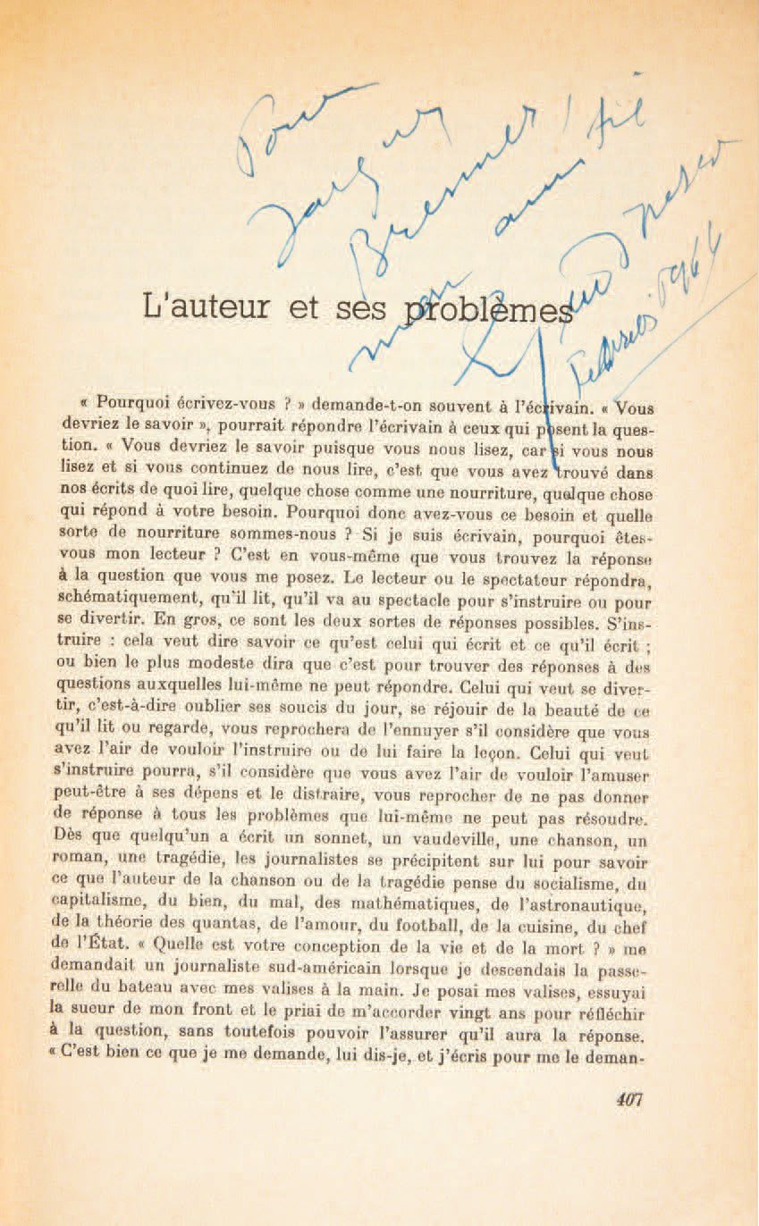 Eugène IONESCO. L'Auteur et ses problèmes (Der Autor und seine Probleme). Paris,&hellip;