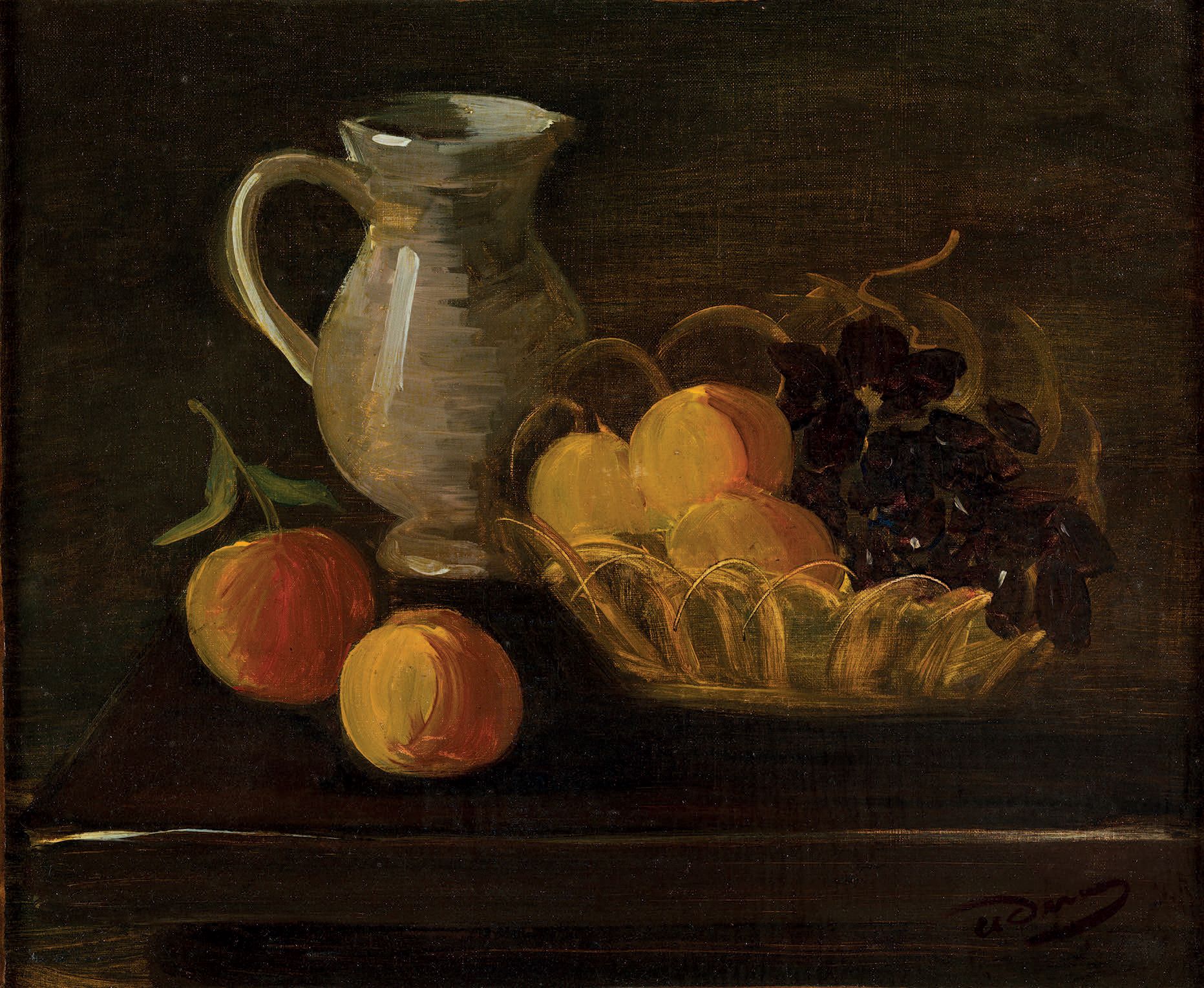 André DERAIN. 静物，水壶和水果。无日期[约1930年]。
布面油画（37 x 44厘米），右下方有签名。
安德烈-德兰（1880-1954）的美丽&hellip;
