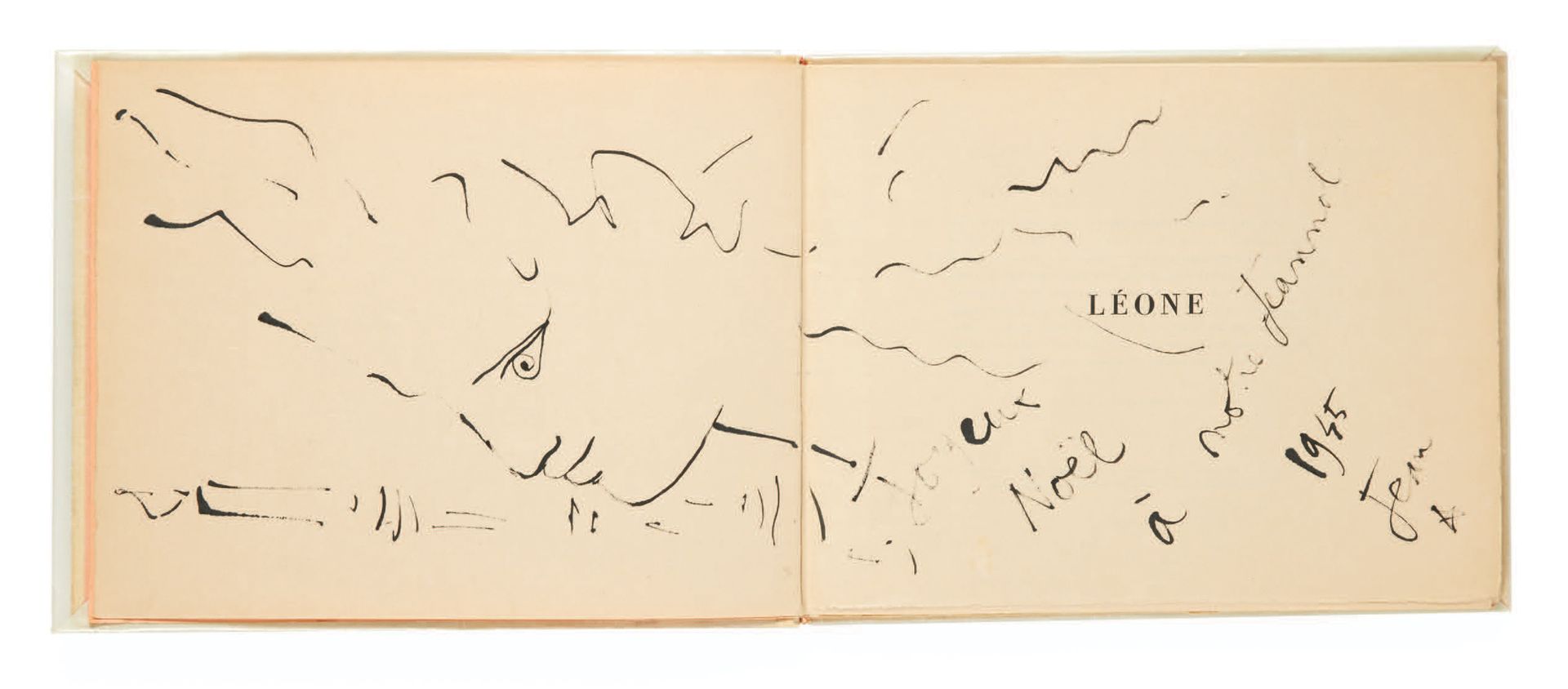 Jean COCTEAU. Léone。巴黎，NRF，1945年。
In-8长方形，出版商的板。
第一版附有让-科克托的2幅原版全页石版画。
限量发行475册。&hellip;