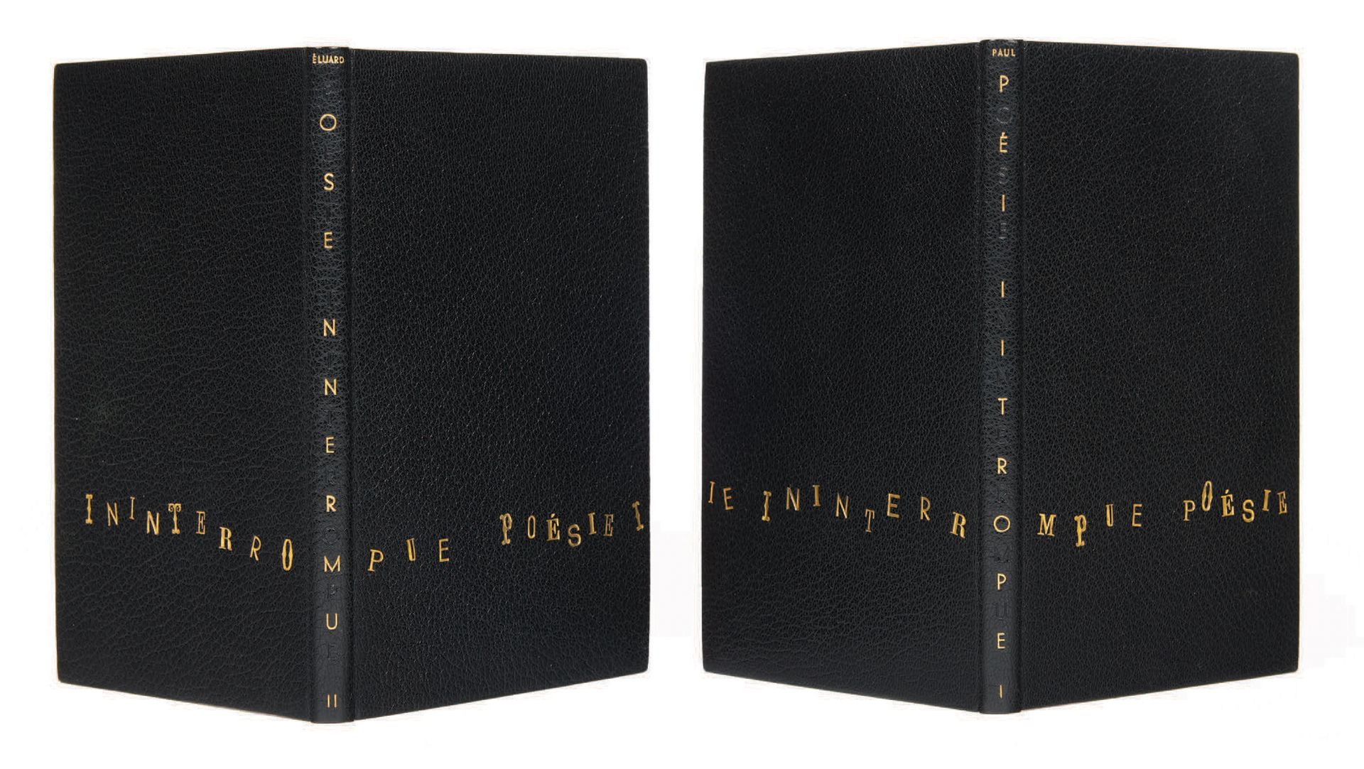 Paul Eluard. 诗集I和II。巴黎，Gallimard，1946-1953。
2卷12册，黑色摩洛哥，光滑的书脊，没有修饰，头部镀金，封面和书脊保存，&hellip;