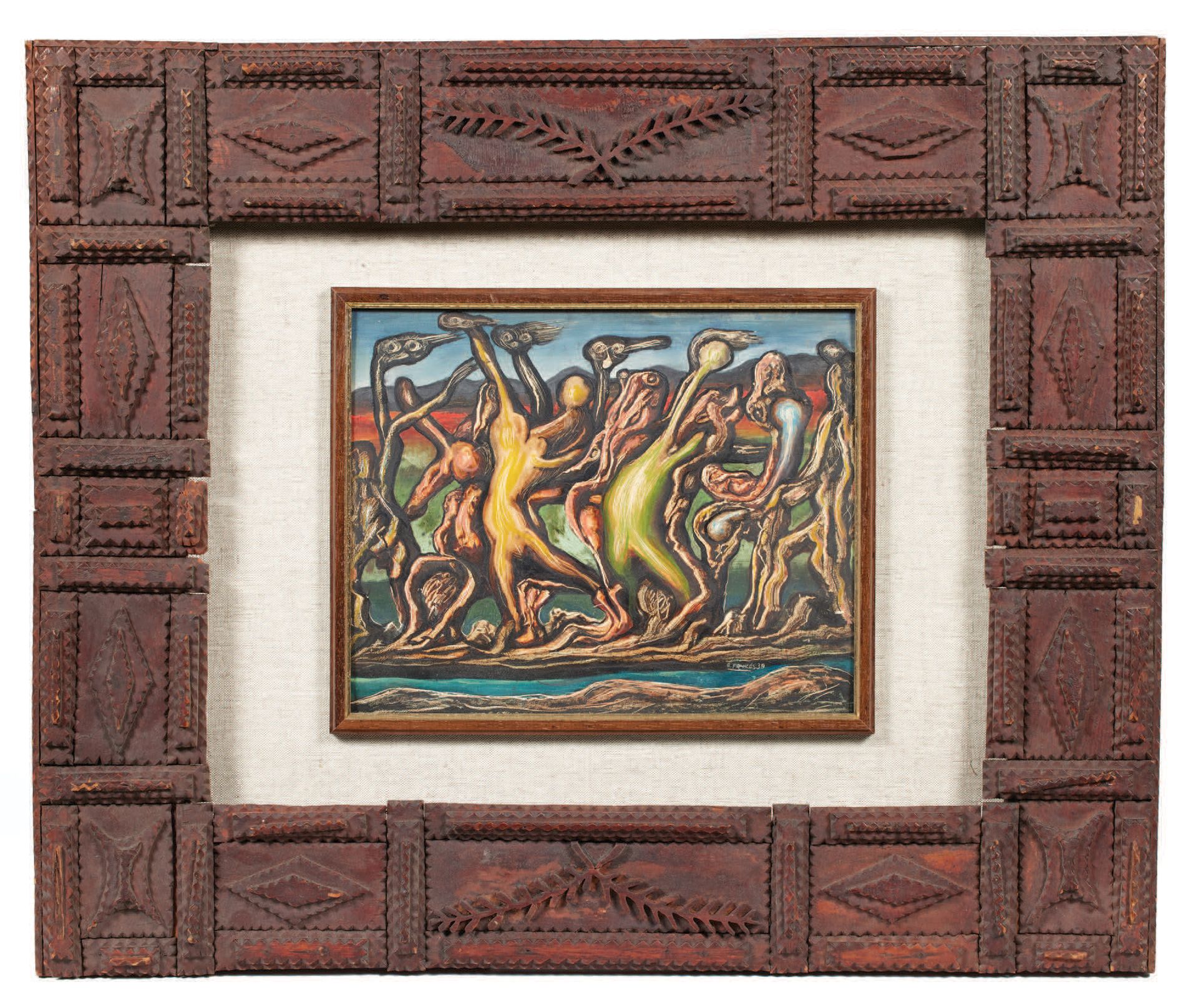 Esteban FRANCÉS. Untitled. 1939.
Oil and scratch on wood (21,5 x 26,5 cm): frame&hellip;