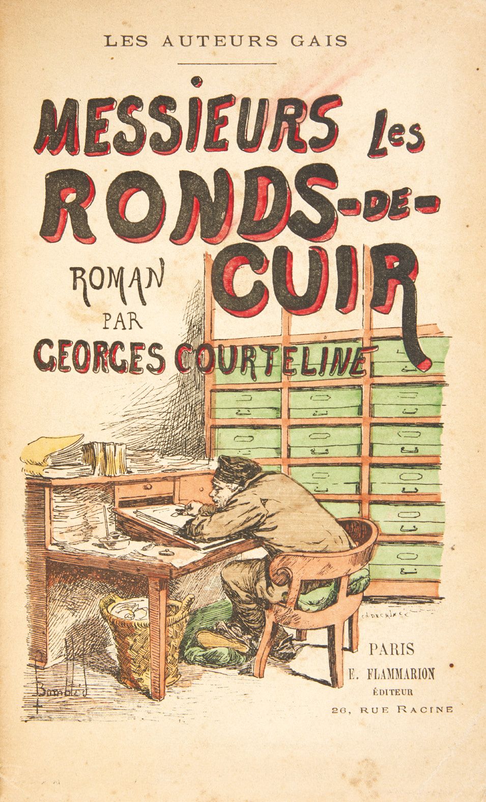 COURTELINE, Georges. Les Linottes.鲁塞尔的插图。巴黎，弗拉马利翁[1912]；12开本，半红摩洛哥，带角，五条肋的书脊，保留了&hellip;