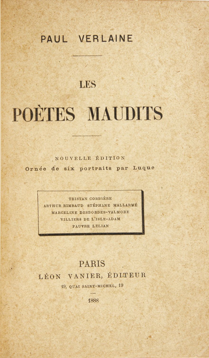 VERLAINE, Paul - RIMBAUD, Arthur. Les Poètes maudits.巴黎，莱昂-瓦尼耶，1888年；小8开的红色半马洛尼卡&hellip;