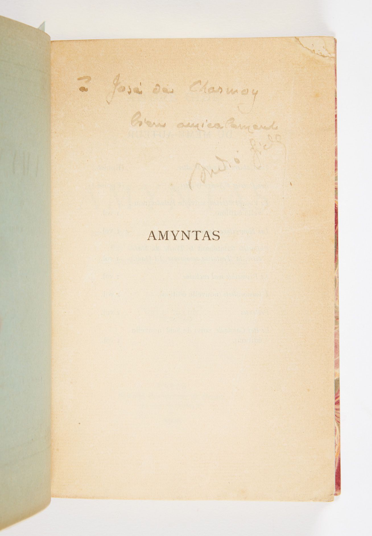 GIDE, André 艾米塔斯。巴黎，Mercure de France，1906年；12开本，红色半马洛尼卡，书脊有五条肋，封面保存。
部分原版，在Arch&hellip;