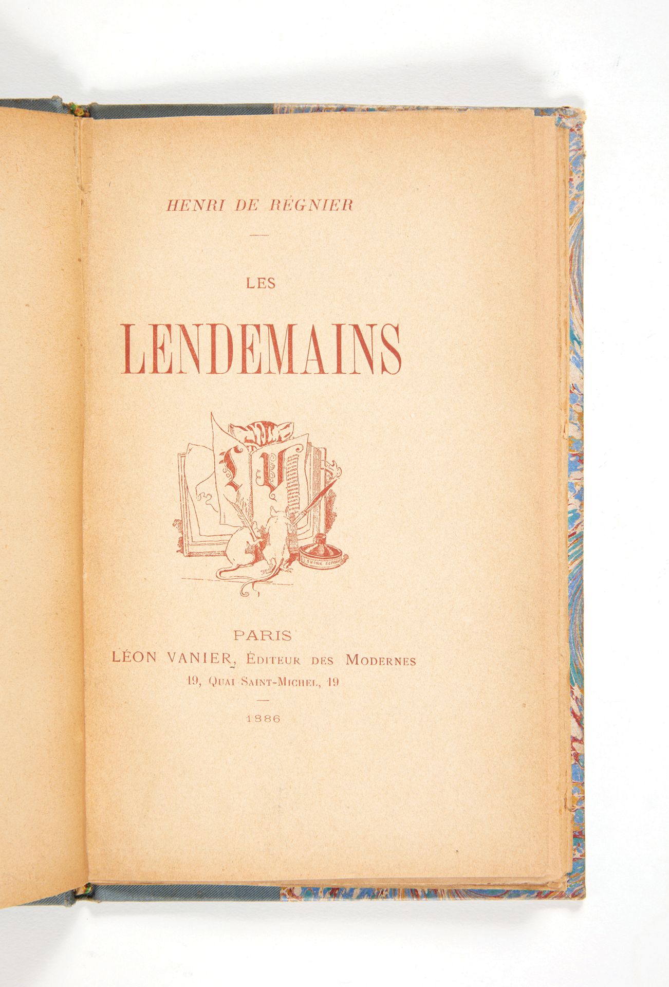 REGNIER, Henri de. Lendemains》。巴黎，Léon Vanier，1886年；8开本蓝色半布，à la Bradel，封面保留。

第&hellip;