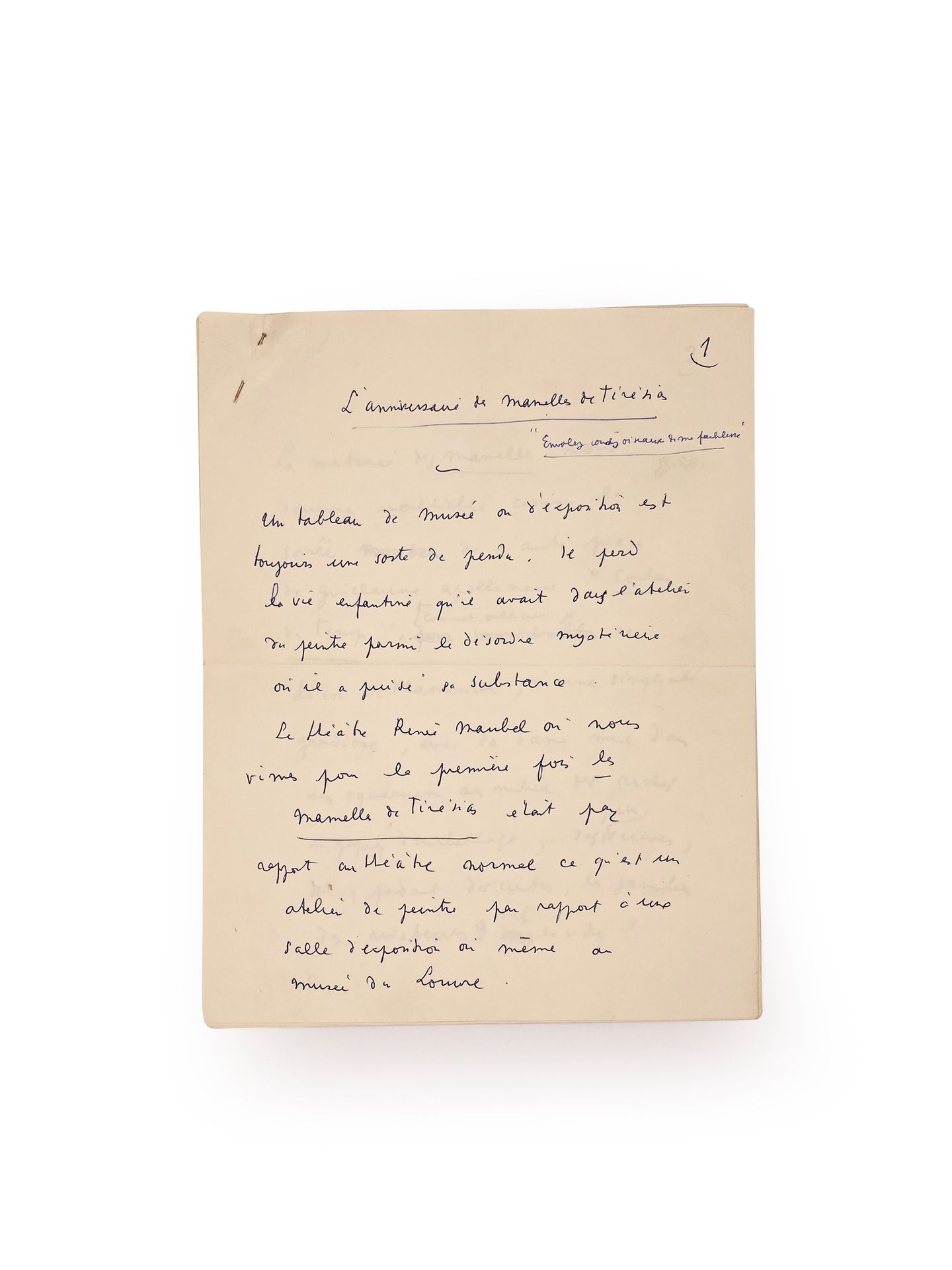 COCTEAU (Jean). 蒂雷西亚斯的马梅尔斯》周年纪念。无地点或日期[1957年5月至6月]。

署名为 "Jean Cocteau "的亲笔手稿，8页&hellip;