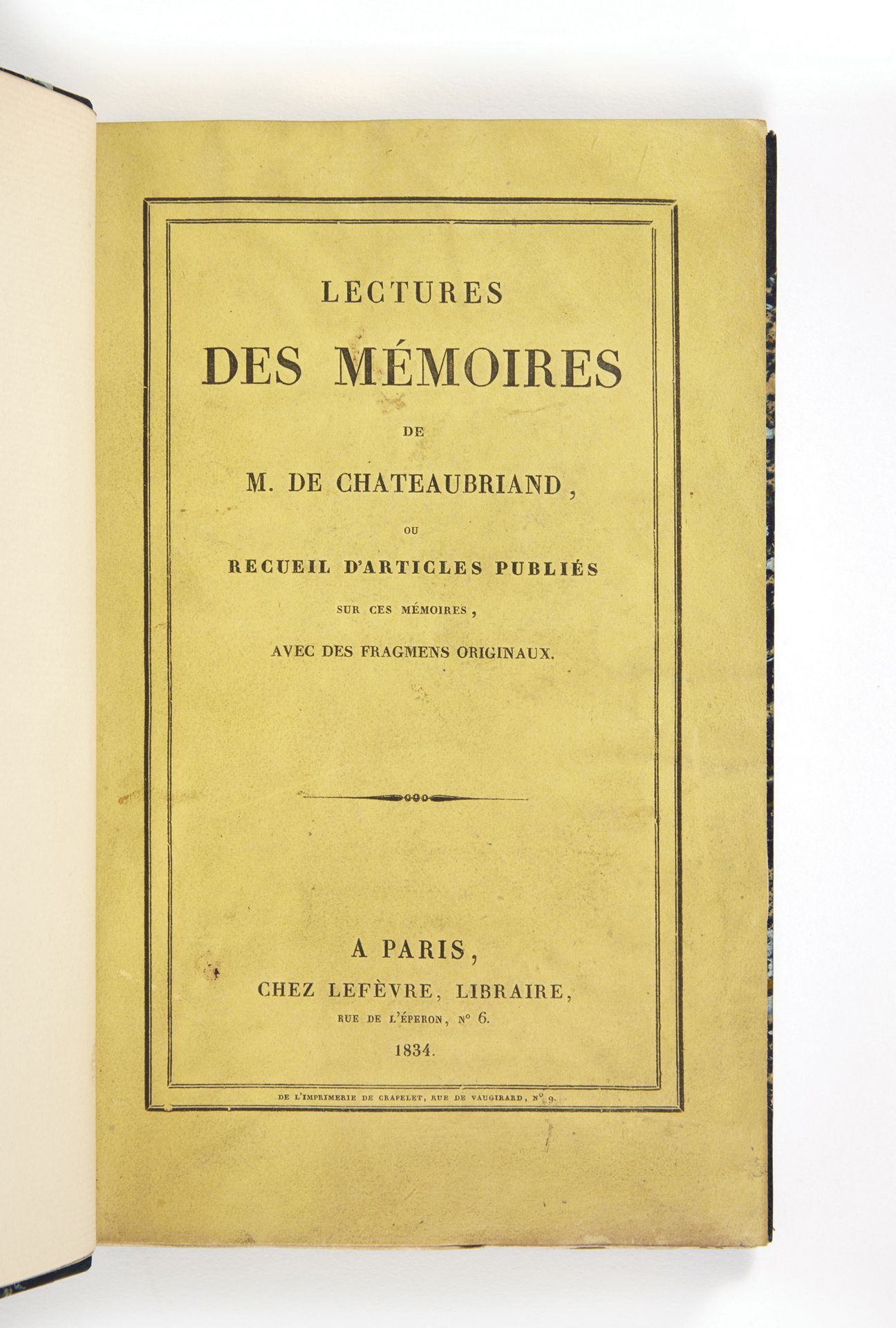 CHATEAUBRIAND, François René de. Lectures des mémoires de M. De Chateaubriand ou&hellip;