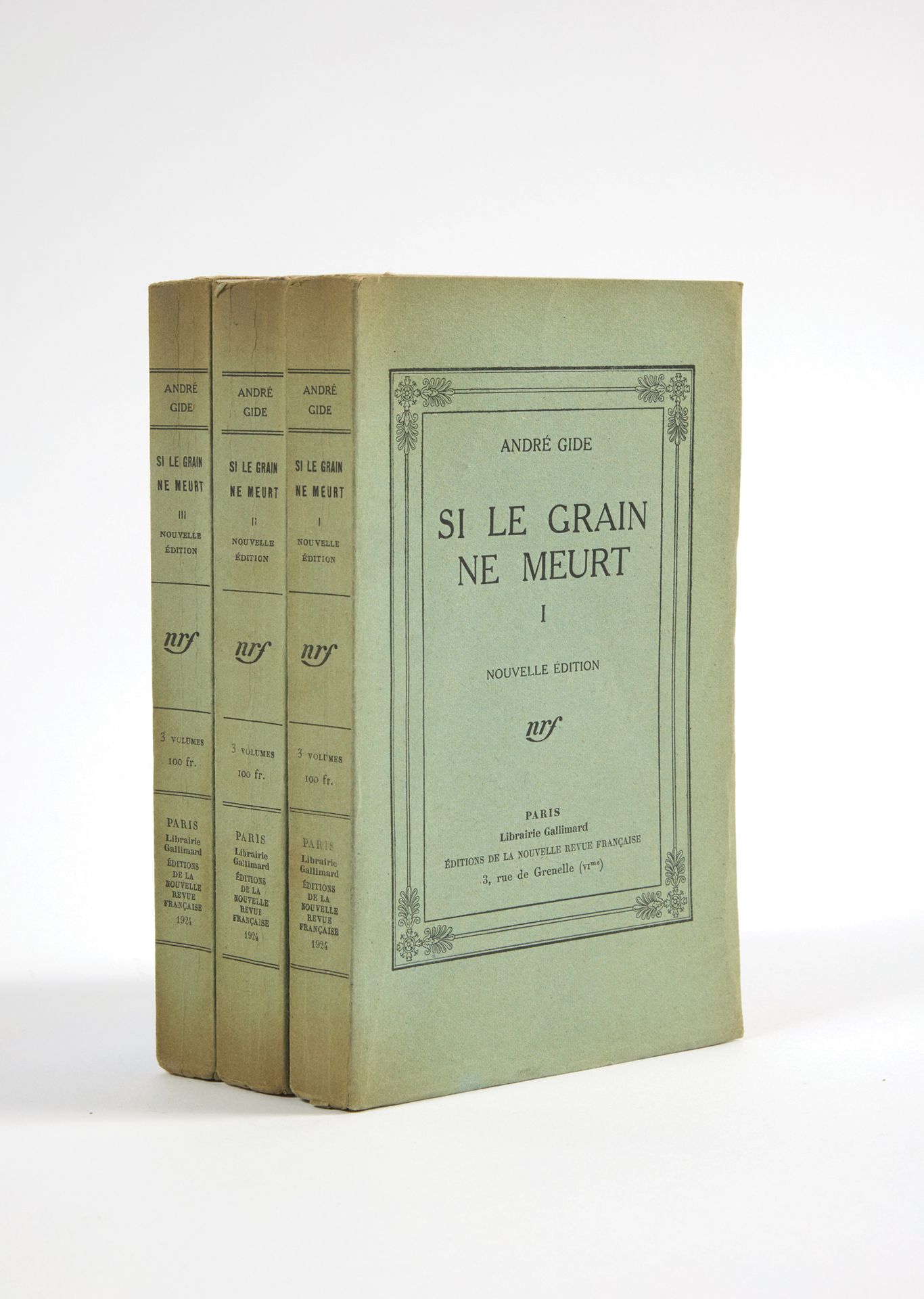 GIDE, André. If the grain does not die. New edition. Paris, NRF, [1924]; 3 volum&hellip;