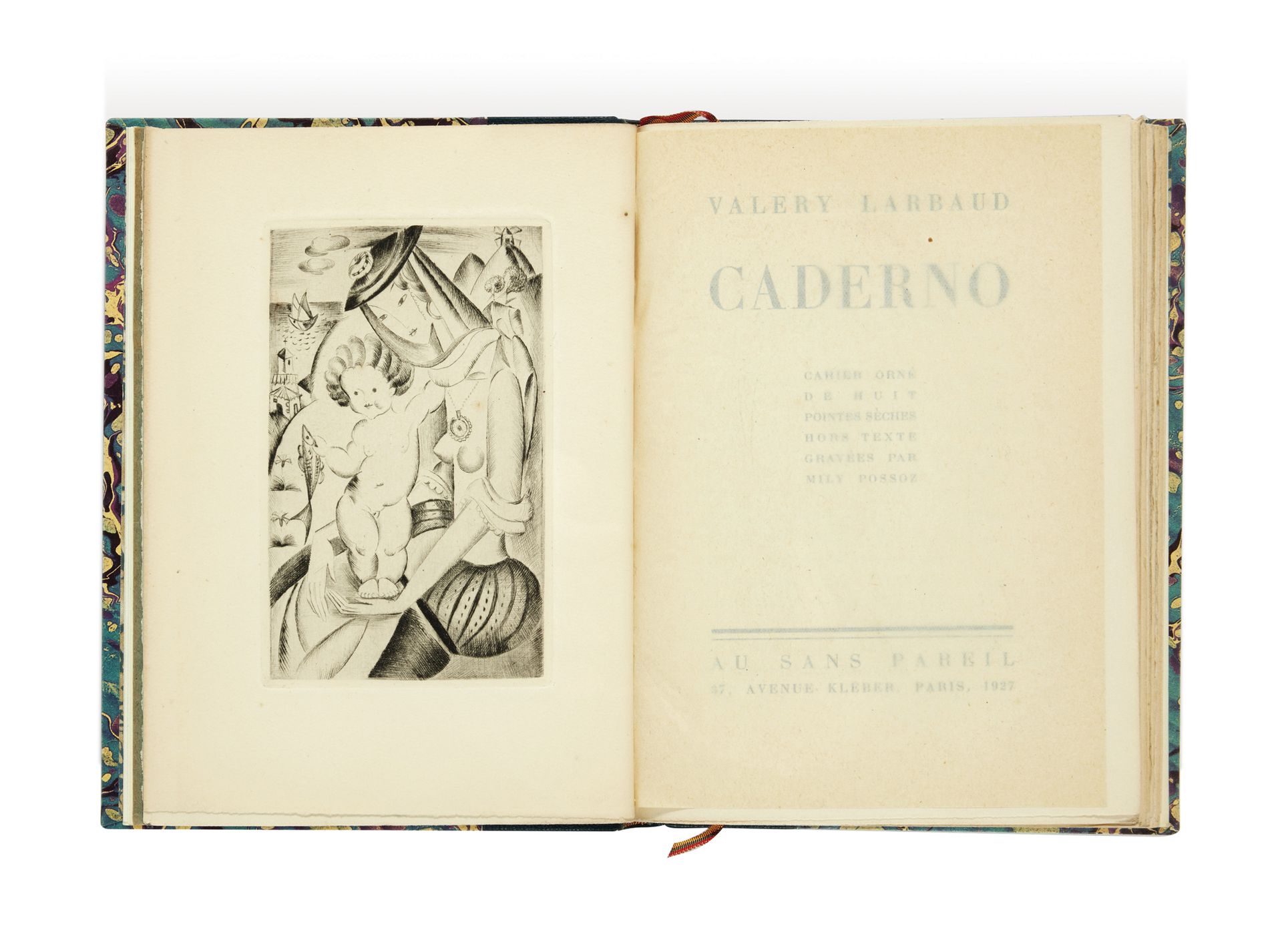 LARBAUD, Valéry. 卡德诺。巴黎，Au Sans Pareil，1927年；8开本，蓝色半马洛尼卡，书脊有五条棱纹，封面保存。