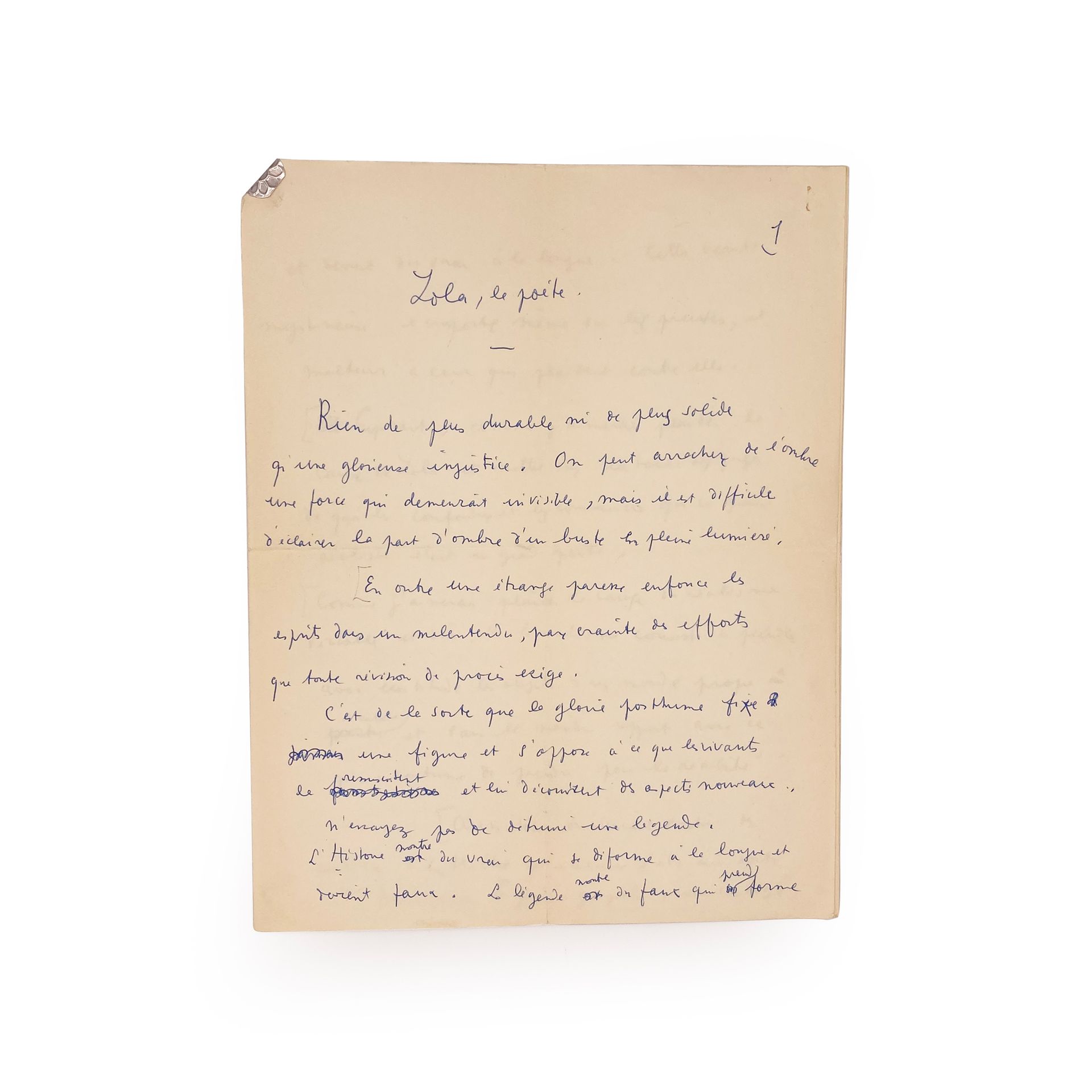 COCTEAU (Jean). 左拉，诗人。无地点或日期[1958]。

署名 "Jean Cocteau "的亲笔手稿，4页内页。



为1958年发表在L&hellip;