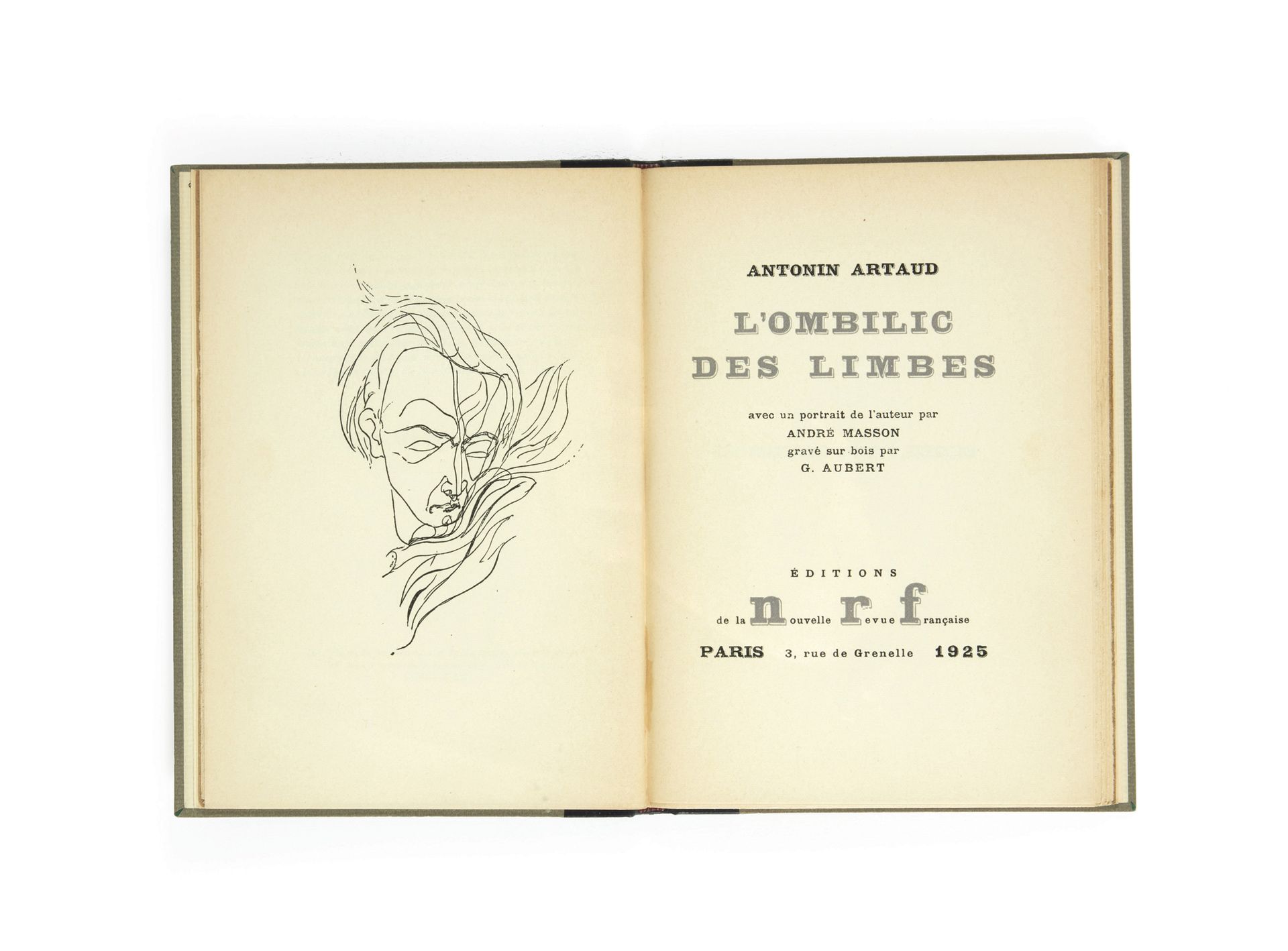 ARTAUD, Antonin. 
凌波微步的脐带。

附有安德烈-马松的画像。巴黎，NRF，1925年。



小八开黑色半盒，通体镀金标题，封面和书脊保留（&hellip;