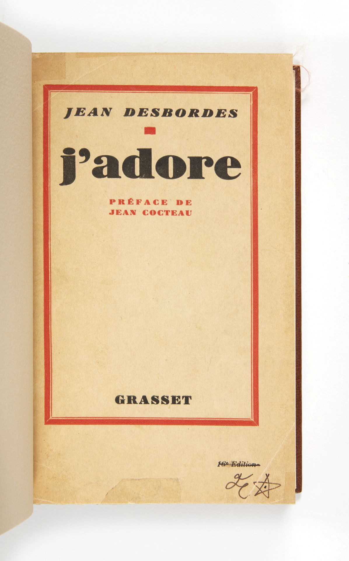 COCTEAU, Jean] - DESBORDES, Jean. 我喜欢它。Jean Cocteau的序言。Grasset 1928年；8开本，半紫色摩洛哥，&hellip;