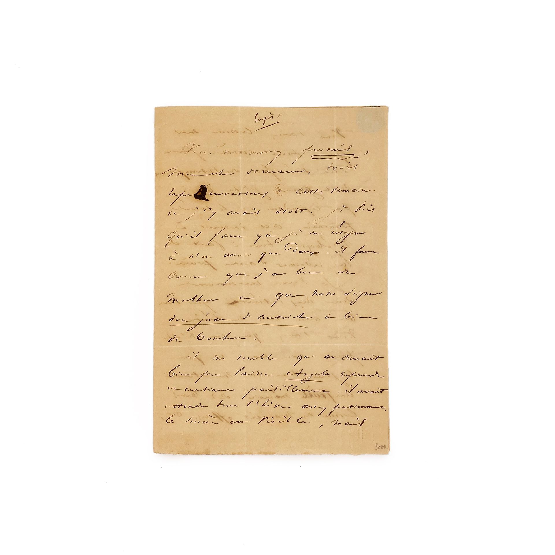 HUGO (Victor). 给约瑟林-德-拉萨尔的信。无地点或日期[巴黎，1836]。

署名为 "Victor H. "的亲笔信，3页，8开。





致&hellip;