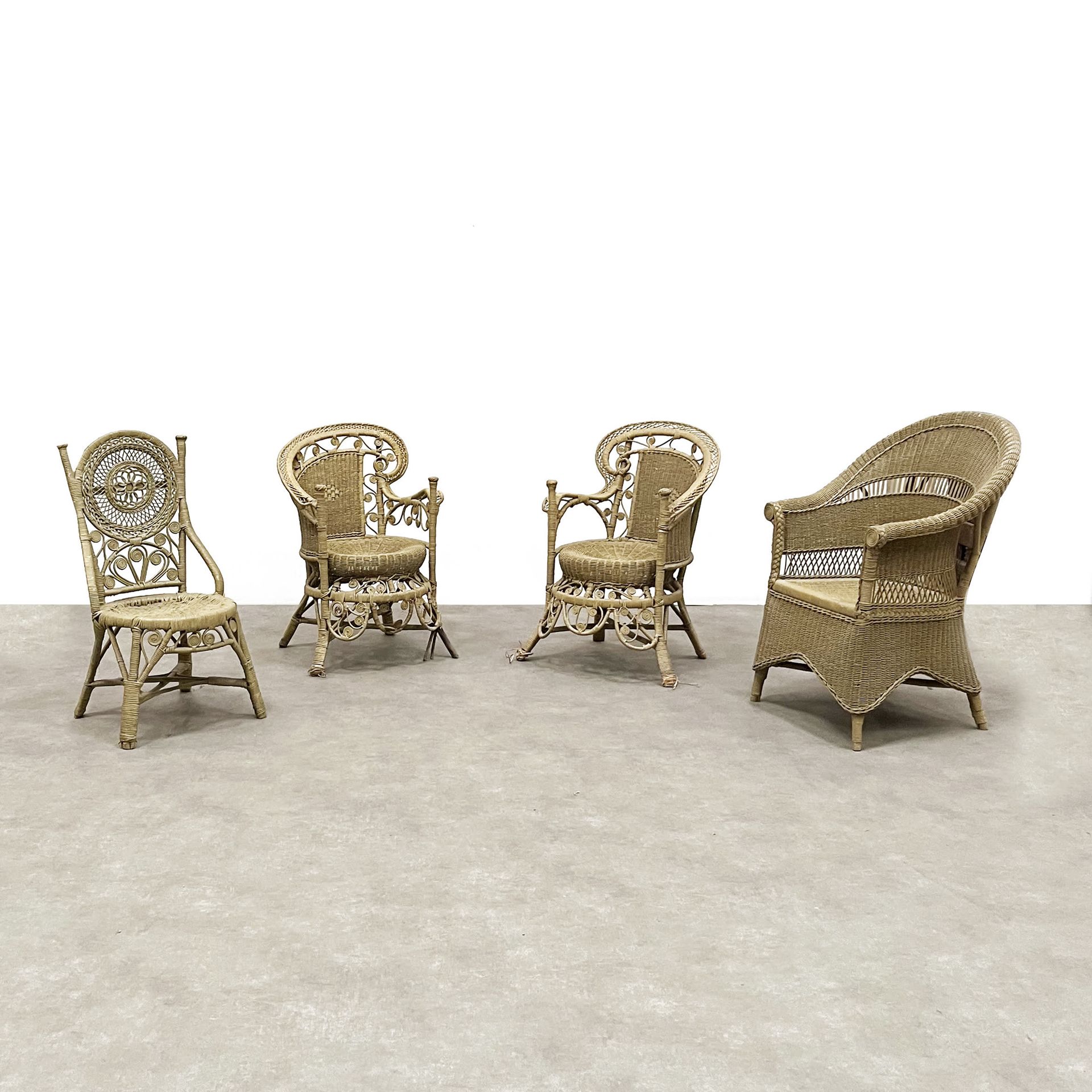 Null Lot including a pair of armchairs, an armchair and a chair in beige tinted &hellip;
