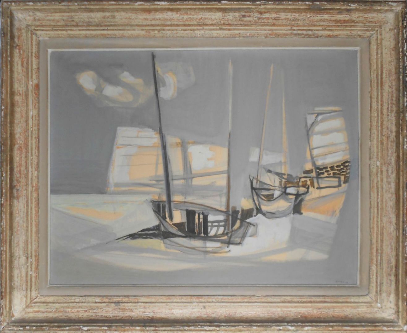 Null ** Georges Dayez (1907 - 1991) Port, 1956 Gouache on canvas Signed, dated a&hellip;