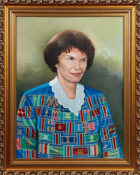 SEGLA YENU (PEINTRE TOGOLAIS) Portrait de Danielle Mitterrand Huile sur toile si&hellip;