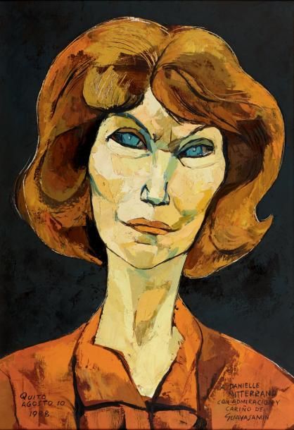 OSWALDO GUYASAMIN (1919-1999) Portrait de Danielle Mitterrand, 1988 Huile sur to&hellip;