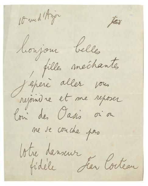 COCTEAU Jean (1889-1963) Lettre autographe signée, 10 rue d'Anjou; 1 page in-4. &hellip;