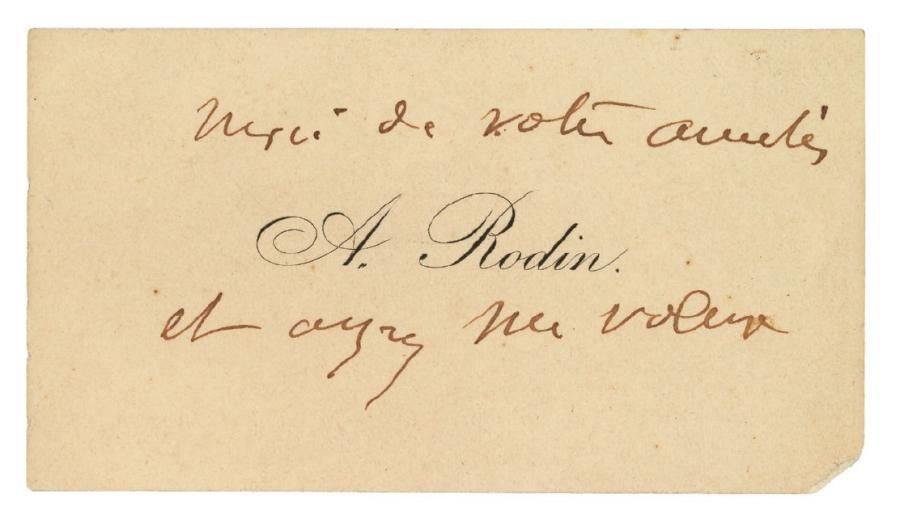 RODIN Auguste (1840-1917) Carte de visite avec 2 lignes autographes; obl. In-24 &hellip;