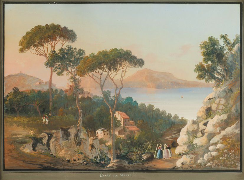 Ecole Italienne du XIXe siècle Vue de Capri Gouache (déchirure) Italiaanse Schoo&hellip;