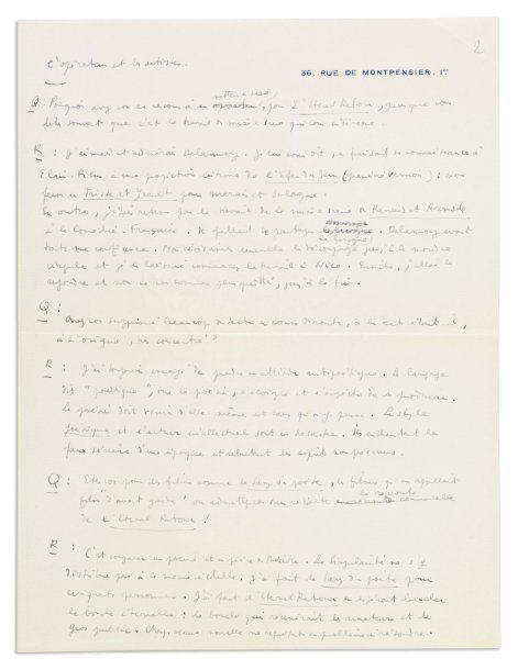 COCTEAU Jean (1889-1963) Ecrivain, poète et peintre. Manuscrit autographe signé,&hellip;