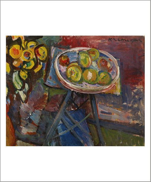 Pinchus KREMEGNE (1890-1981) 
Nature morte aux pommes
Huile sur carton.
Signée e&hellip;