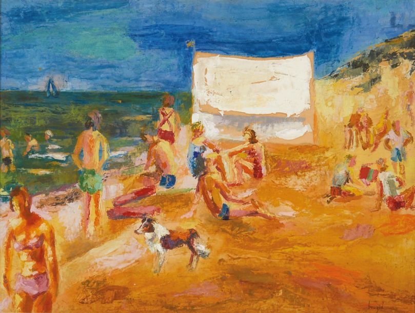 MOHAMED BOUZID (1924-2014) La plage
Huile sur panneau.
Signée en bas à droite.
H&hellip;