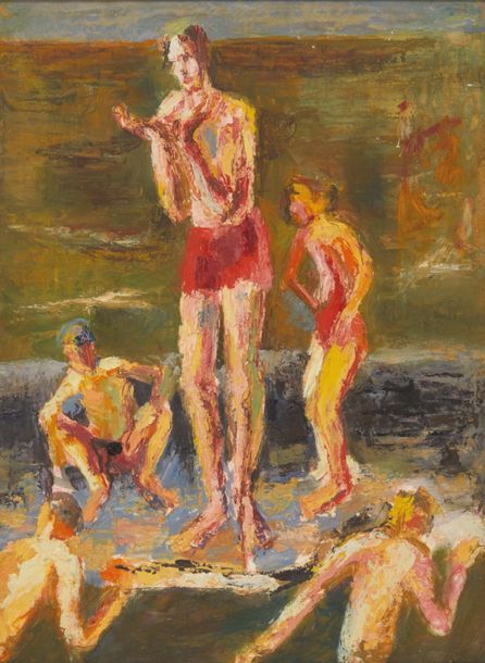 MOHAMED BOUZID (1924-2014) Les baigneurs
Huile sur panneau.
H_ 60,8 cm L_ 45,8 c&hellip;