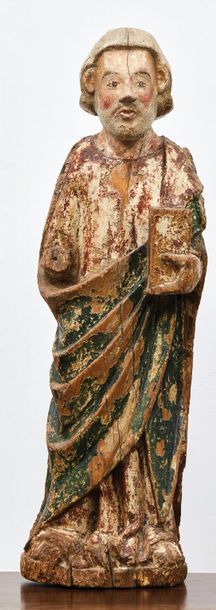 Null Saint Apôtre en résineux sculpté, polychromé, dos légèrement creusé. Debout&hellip;