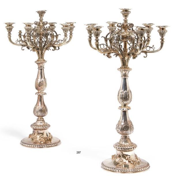 AUTRICHE HONGRIE 1866 - 1922 Paire de candélabres en argent 800°/°° à six bras d&hellip;