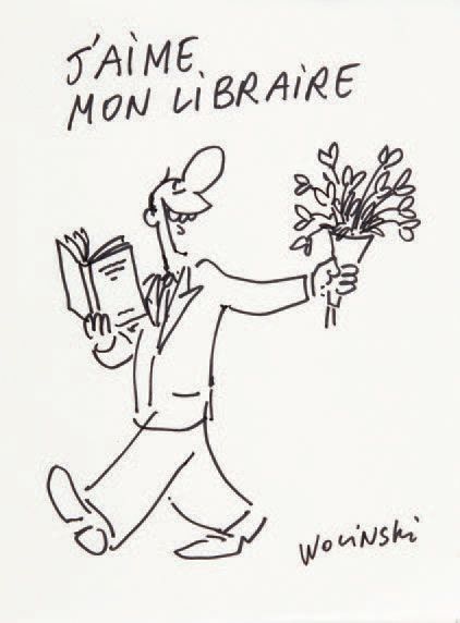 WOLINSKI (1934-2015) J'aime mon libraire
Feutre noir sur papier, signé en bas à &hellip;