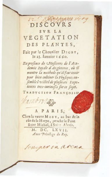 DIGBY Discours sur la vegetation des plantes, Fait par le Chevalier Digby, le 23&hellip;