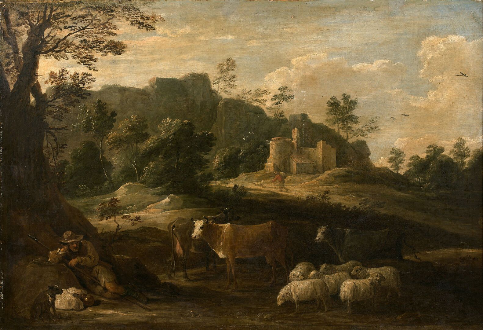 Null David TENIERS II (1610-1690)
Un pastor de vacas.
Lienzo.
Marco de madera y &hellip;
