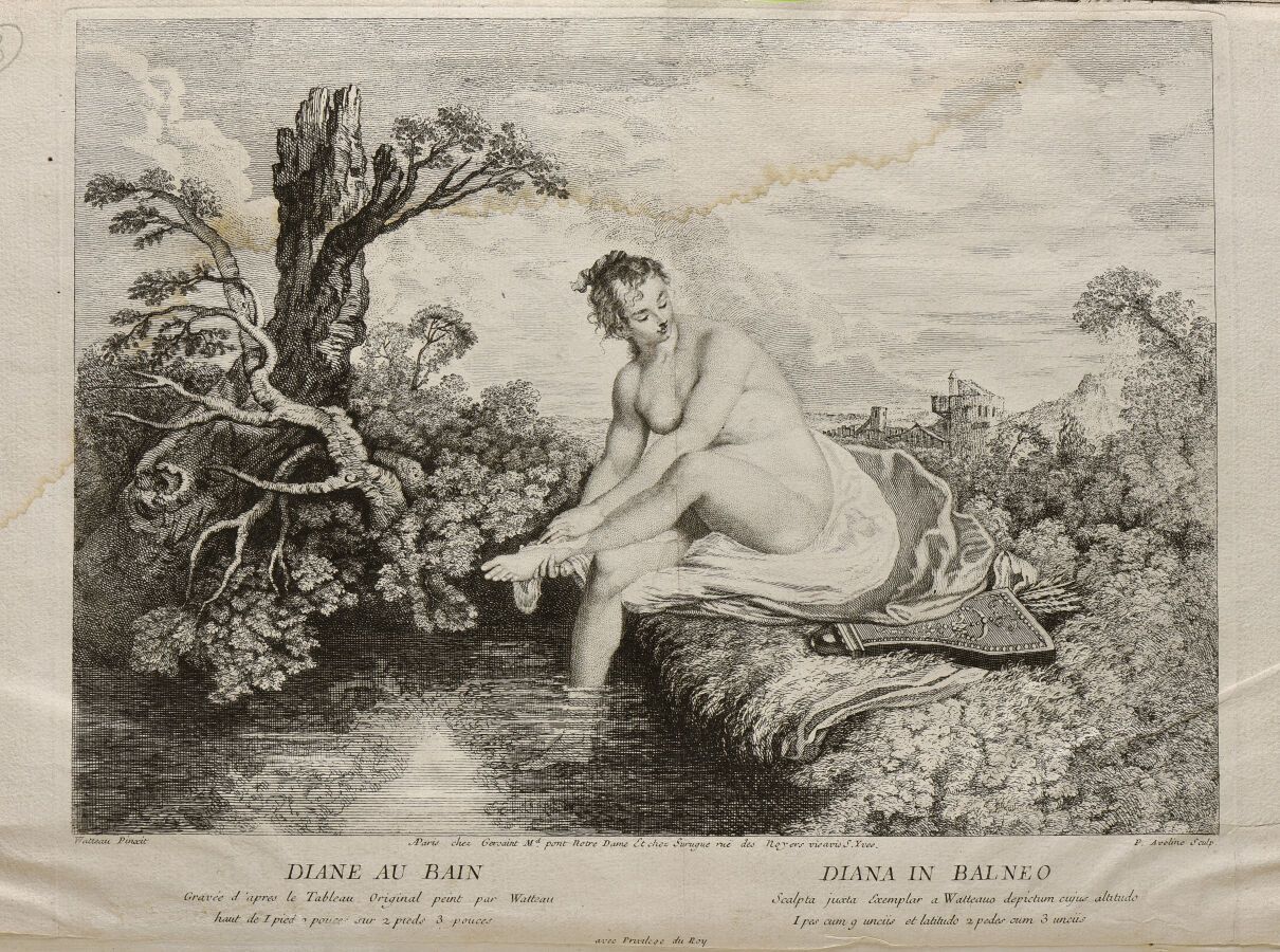 Null D'après Jean-Antoine WATTEAU (1684-1721)

Diane au bain

Gravure de Aveline&hellip;