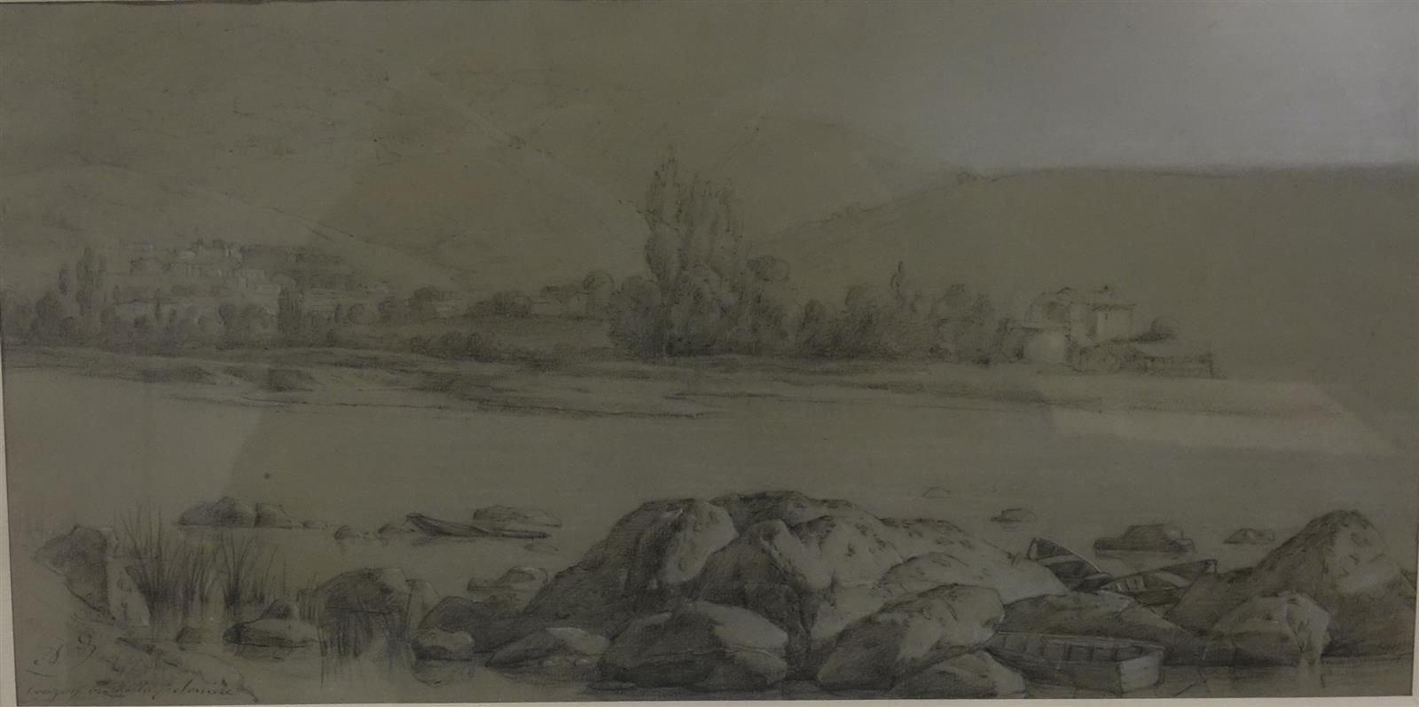 Null 让-安托万-杜拉克（1783-1868）。

从La Pelonière看到的Couzon。

灰纸上的黑石和粉笔画。

左下方有签名和标题。

视线&hellip;