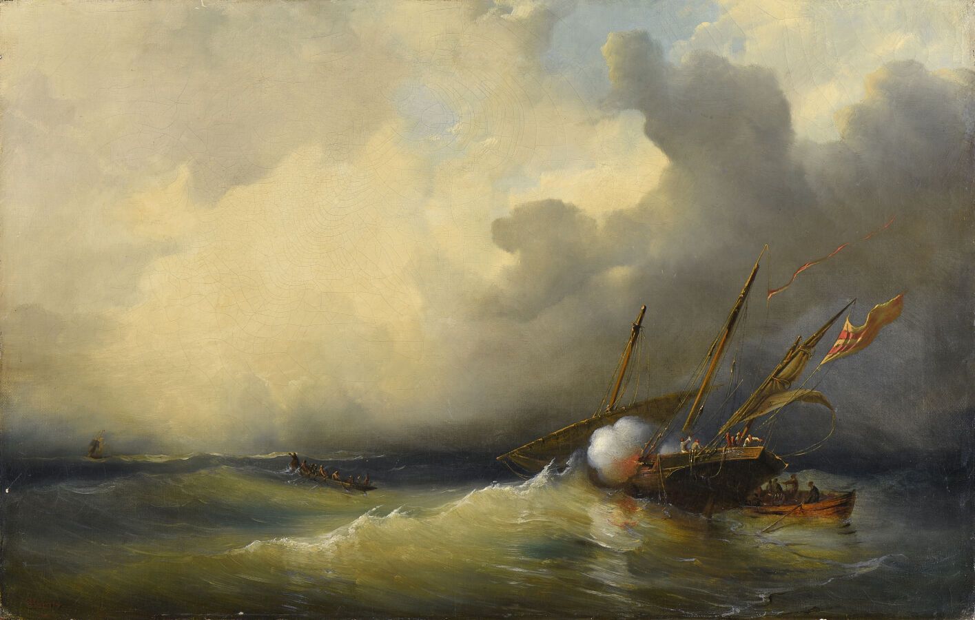 Null 弗朗索瓦-皮埃尔-巴里（1813-1905）。

海战。

布面油画。

左下方有签名。

旧的修复工作。

38 x 60厘米。