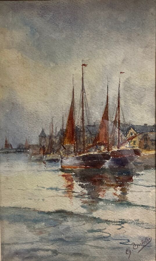 Null Charles CURTELIN (1859-1912).

Barcos de vela.

Acuarela sobre papel.

Firm&hellip;