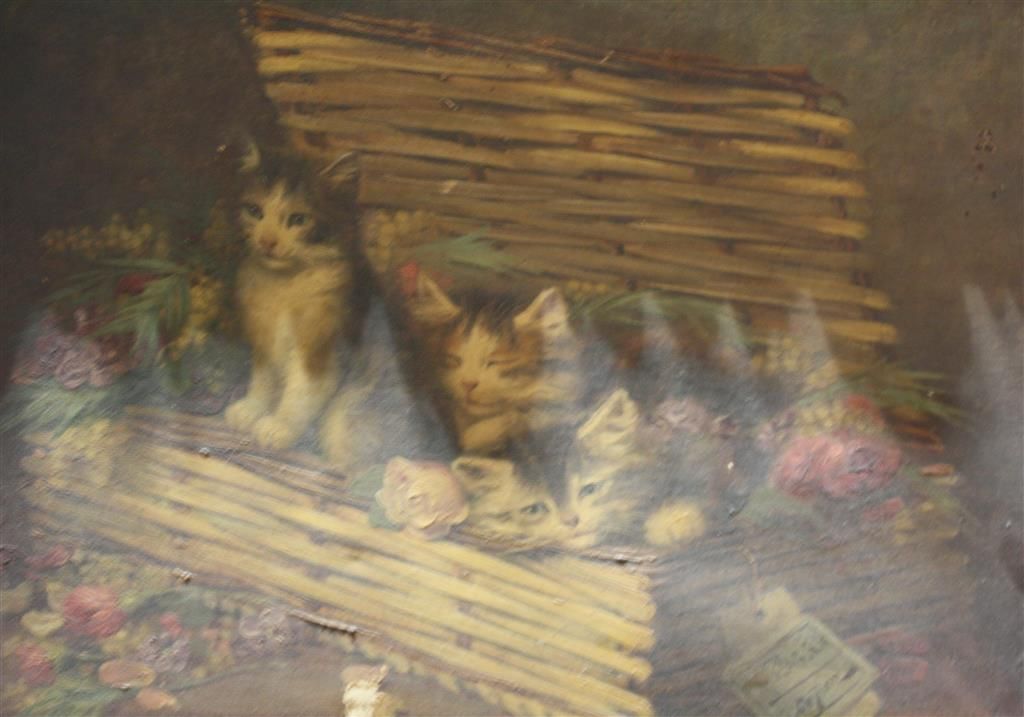 Null Jules Gustave Le Roy (1856-1921).

Gatitos en una cesta de flores.

Óleo so&hellip;