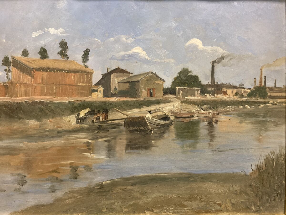 Null 查尔斯-库特林（1859-1912）。

动画的码头。

纸上油彩。

32 x 42 厘米
